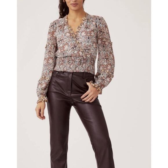 Anthropologie Paisley Print Billow Sleeve Ruffle Blouse sz L - Picture 1 of 10